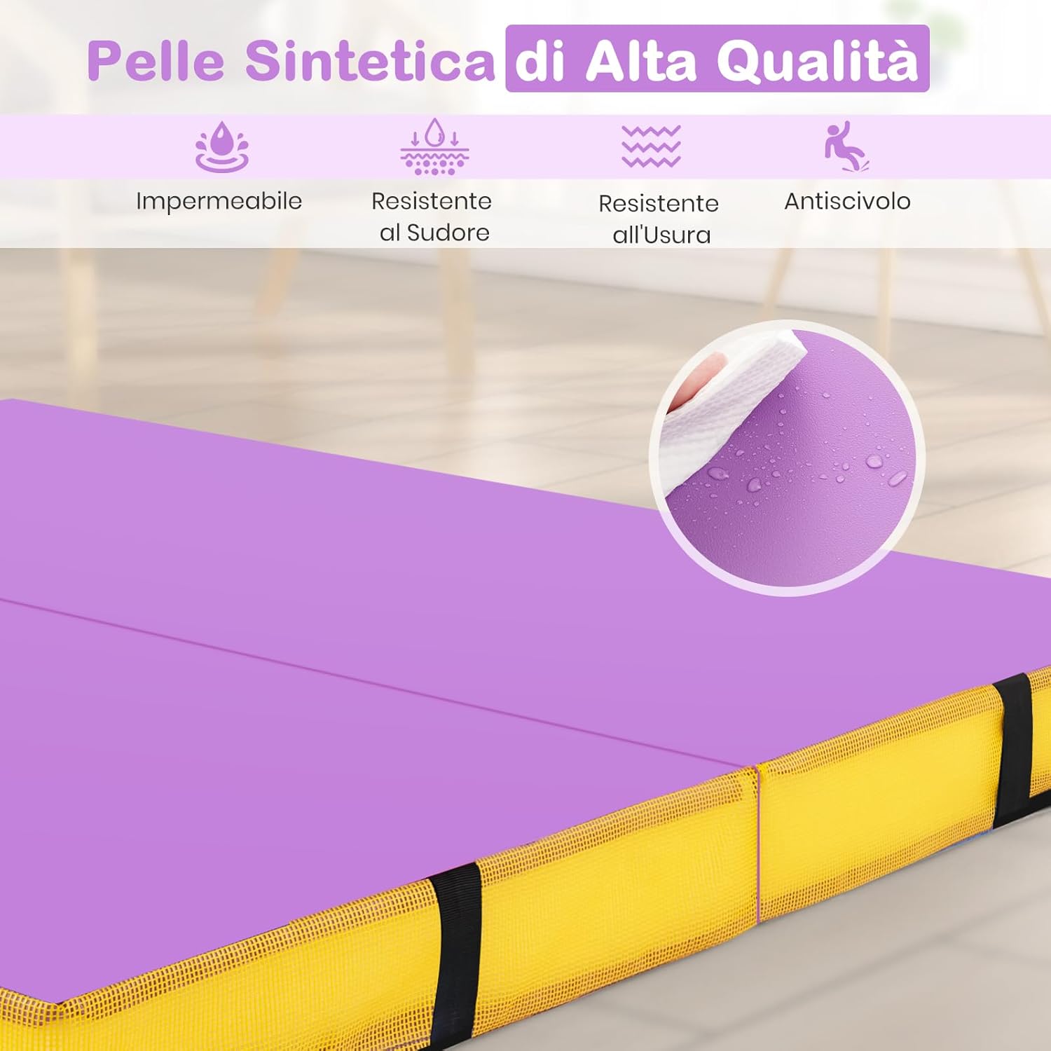 Tappetino FitnessPieghevole, Materassino per Ginnastica e Acrobatica con Rivestimento in Pelle Sintetica e Maniglie, per Esercizi a Casa per Yoga, Stretching e Pilates