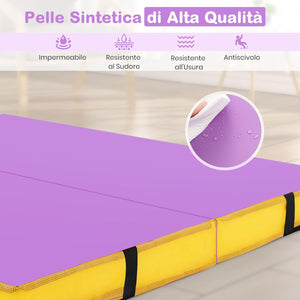 Tappetino FitnessPieghevole, Materassino per Ginnastica e Acrobatica con Rivestimento in Pelle Sintetica e Maniglie, per Esercizi a Casa per Yoga, Stretching e Pilates