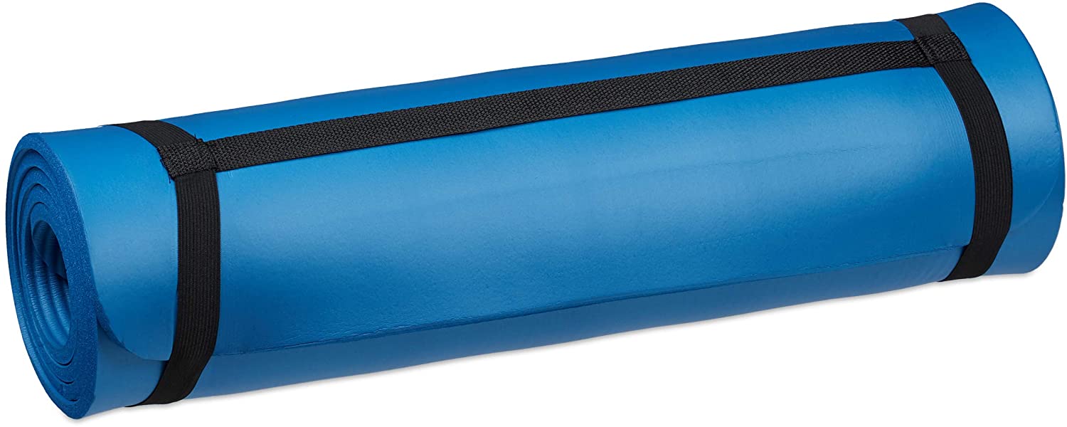 Tappetino yoga spessore 1 cm cinturino in gomma trasporto ginnastica pilates aerobica blu 13_0002843_5