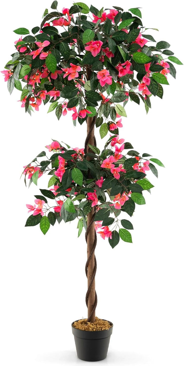 Albero di Buganvillea Artificiale 140 CM, Pianta Finta con 252 Fiori, 630 Foglie e Tronco in Legno Reale, Piante Artificiali in Vaso per Decorazione di Casa e Ufficio