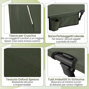 Brandina da Campeggio, Letto Pieghevole e Portatile con Tasca Laterale e Borsa da Trasporto, Lettino con Struttura in Metallo per Viaggio e Spiaggia, Portata 150 kg
