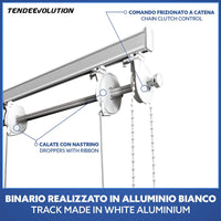 BASTONE BINARIO PER TENDA A PACCHETTO CON 7 CALATE A SGANCIO RAPIDO IN ALLUMINIO BIANCO LUNGHEZZA 200 CM Attacco Parete COMANDO A DESTRA