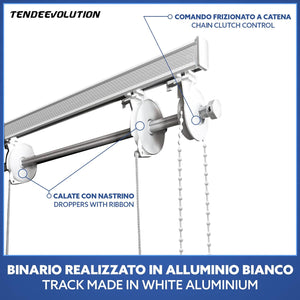 BASTONE BINARIO PER TENDA A PACCHETTO CON 3 CALATE A SGANCIO RAPIDO IN ALLUMINIO BIANCO LUNGHEZZA 140 CM Attacco Soffitto COMANDO A DESTRA