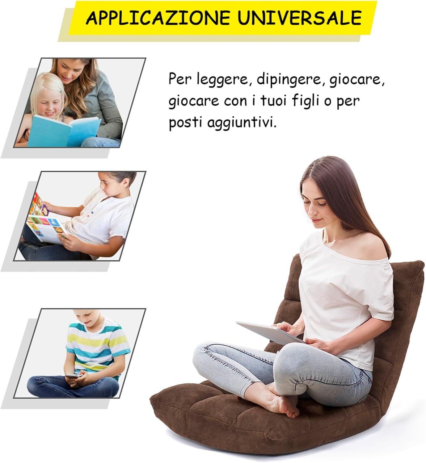 Sedia da Pavimento, Sedia Imbottita Regolabile in 14 Posizioni, Poltrona Salotto per Relax, Yoga, Lettura (Marrone)