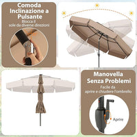 Ombrellone Esterno 300 cm, con 32 Luci LED, Ombrellone Giardino con Regolazione Inclinazione, Manovella e 8 Stecche, Parasole da Esterno con Tettuccio Ventilato a 3 Livelli