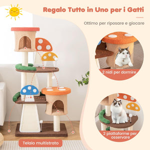 Albero per Gatti 4 in 1, Torre Multilivello per Gatti con 2 Condo e Piattaforme, Centro di Attività per Gatti con Pali e Tiragraffi in Sisal, Palline Interattive