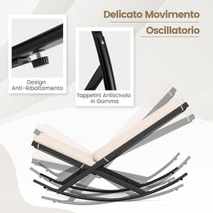 Set 3 Pezzi Sedie a Dondolo, Sedie in Rattan PE con Tavolino in Metallo e Cuscini Spessi, Set di Mobili da Giardino per Balcone e Bordo Piscina