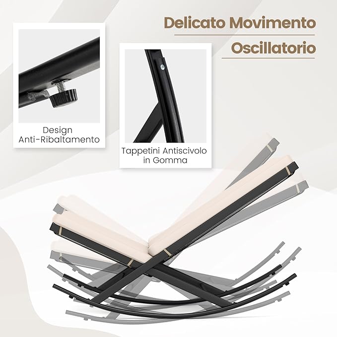 Set 3 Pezzi Sedie a Dondolo, Sedie in Rattan PE con Tavolino in Metallo e Cuscini Spessi, Set di Mobili da Giardino per Balcone e Bordo Piscina