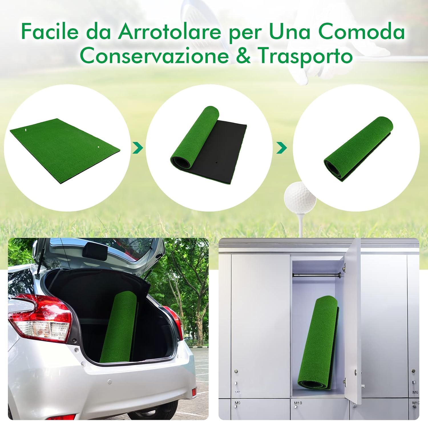 Tappetino da Golf con Manto Erboso Sintetico e 2 Posizioni per Tee, 3 Tee di Golf Inclusi, Tappetino Standard Realistico per Giocare a Golf, Ideale per Uso Interno ed Esterno, 1,5 x 1 M
