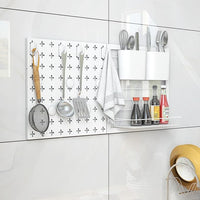 Kit 2 Pannelli Portaoggetti da Parete con Mensola Portaoggetti, Kit Combinato di Pannelli Forati, Contenitori Magneti e Ganci, Pannelli Forati Portautensili da Parete, 30,5x30,5 cm