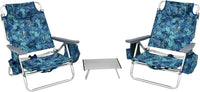 Set di Sedie da Spiaggia e Tavolino, Sedie da Esterno Reclinabili con Tavolino da Campeggio, Set di Tavolino in Alluminio e 2 Sedie Pieghevoli da Spiaggia a 5 Posizioni (Blu Navy)