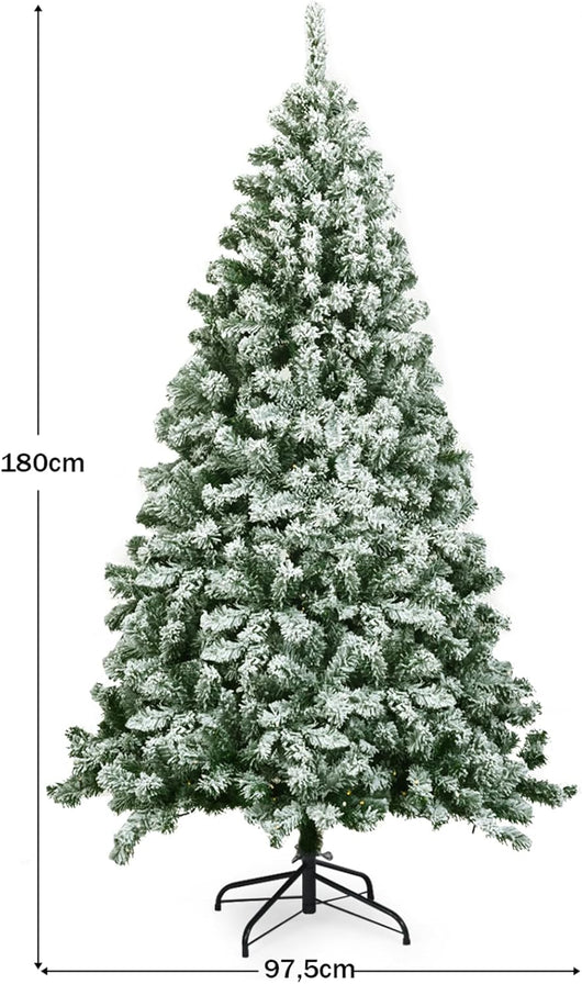 Albero di Natale Innevato da 135/180/225 cm, Albero di Natale con 400/928/1364 Rami Folti e Base di Metallo, Albero di Natale Realistico per Casa, Ufficio e Negozio (180 cm)