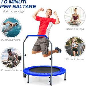 Trampolino per Bambini e Adulti, Tappeto Elastico Pieghevole e Regolabile in 4 Altezze con Maniglia, Capacità di Carico 150 kg