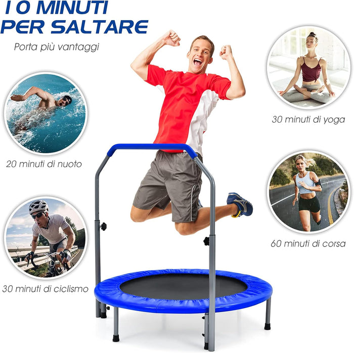 Trampolino per Bambini e Adulti, Tappeto Elastico Pieghevole e Regolabile in 4 Altezze con Maniglia, Capacità di Carico 150 kg