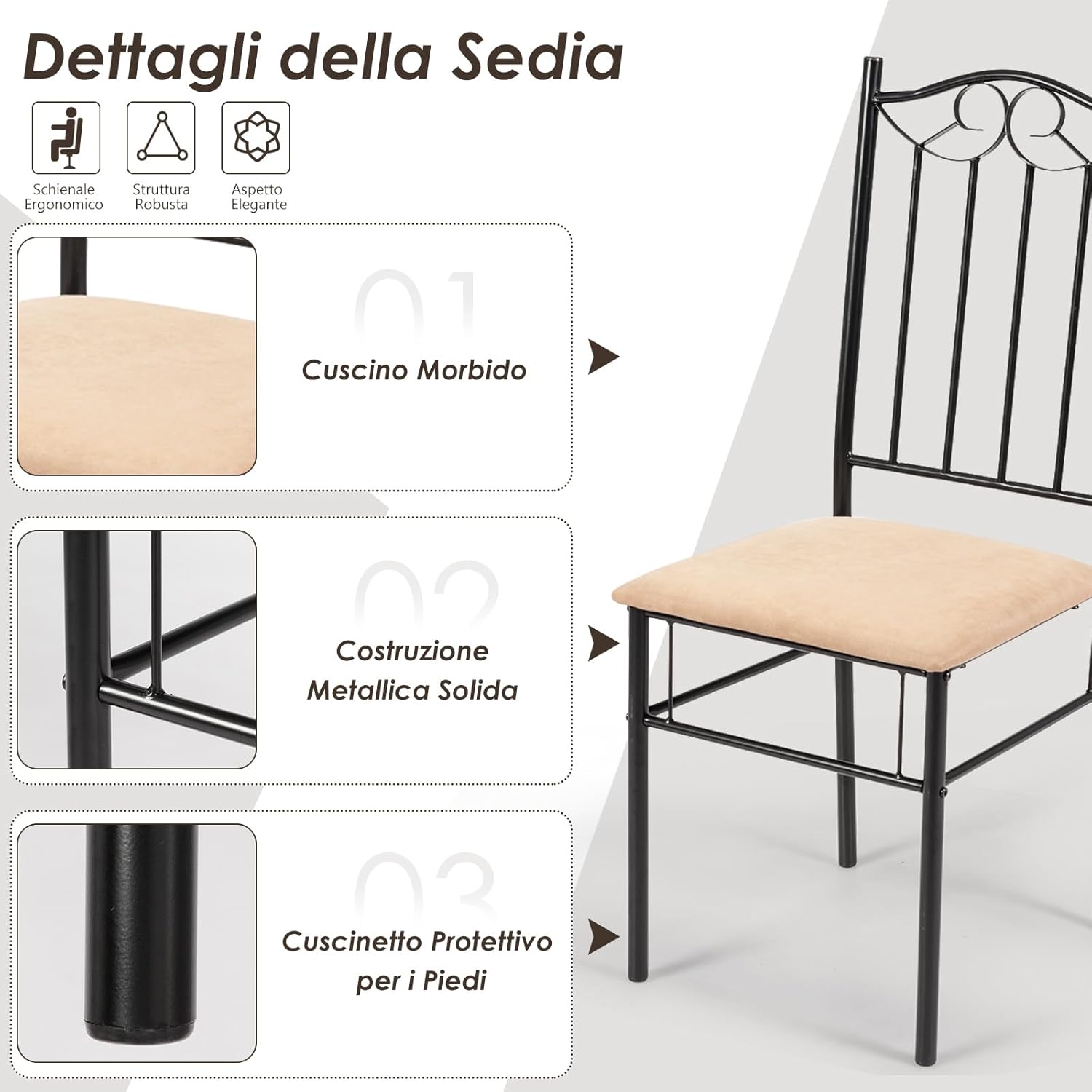 Set da Pranzo da 5 Pezzi con Struttura in Metallo, Set di Tavolo Cucina 107 cm con 4 Posti, Set Mobili Salvaspazio per Soggiorno Cucina Bar Ristorante, Originale e Nero