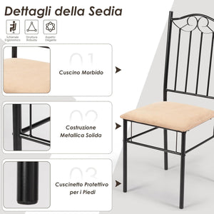 Set da Pranzo da 5 Pezzi con Struttura in Metallo, Set di Tavolo Cucina 107 cm con 4 Posti, Set Mobili Salvaspazio per Soggiorno Cucina Bar Ristorante, Originale e Nero