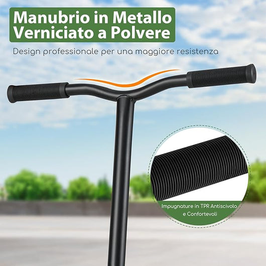 Scooter Acrobatico per Bambini, Monopattino Freestyle con 2 Ruote PU e Ampia Pedana in Alluminio, Scooter Pro per Trucchi Leggero da Strada per Bambini 10+ Anni, Carico 100 KG