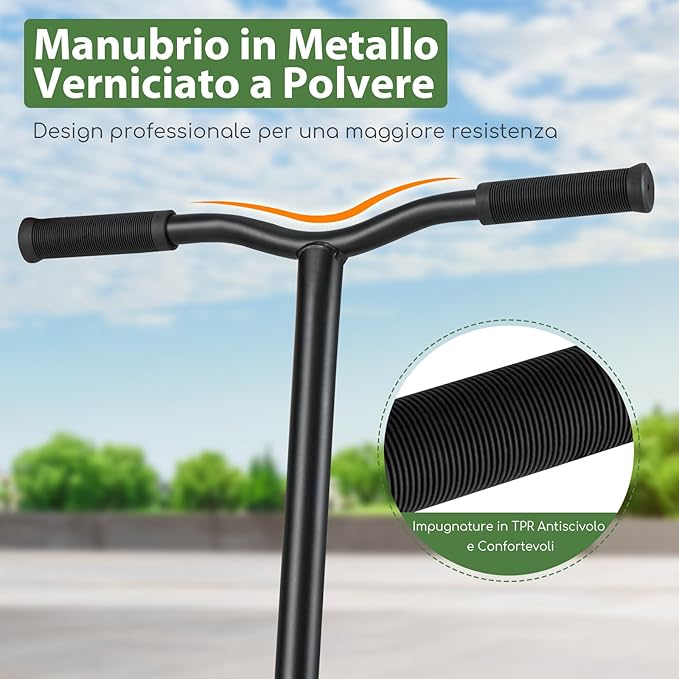 Scooter Acrobatico per Bambini, Monopattino Freestyle con 2 Ruote PU e Ampia Pedana in Alluminio, Scooter Pro per Trucchi Leggero da Strada per Bambini 10+ Anni, Carico 100 KG