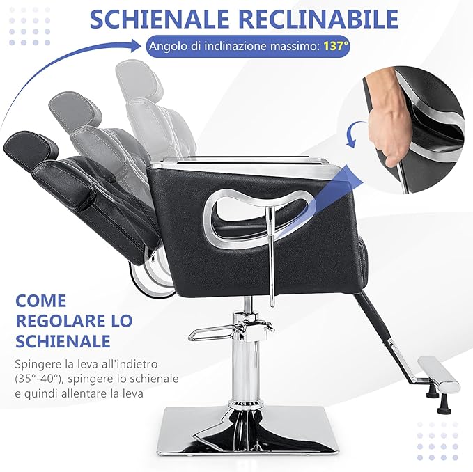 Poltrona da Barbiere Girevole, Attrezzatura Spa con Schienale Imbottito, Poggiatesta Regolabile a 6 Livelli, Pompa Idraulica Pesante, Portata 150 kg, Nero