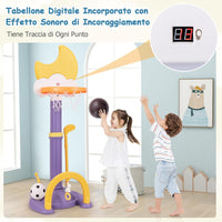 4 in 1 Canestro da Basket per Bambini, Centro di Attività Sportiva Regolabile con Basket Calcio Golf e Gioco del Lancio dell'Anello, per Interno ed Esterno, 3 Anni+ (Giallo)