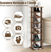 Scarpiera a 7 Ripiani, Scaffale Portascarpe in Legno con 2 Ripiani di Diverse Altezze, Scaffale Portaoggetti Multifunzione per Ingresso Soggiorno Camera da Letto, 28,5x25,5x110 cm (Marrone)