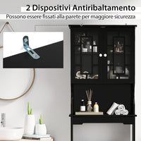 Mobile per Lavatrice, Organizzatore Bagno con 3 Mensole, Scaffale per Bagno con Mensola Interna Regolabile e 2 Ante, Salva Spazio (Nero)