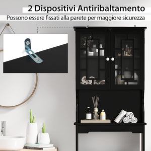 Mobile per Lavatrice, Organizzatore Bagno con 3 Mensole, Scaffale per Bagno con Mensola Interna Regolabile e 2 Ante, Salva Spazio (Nero)