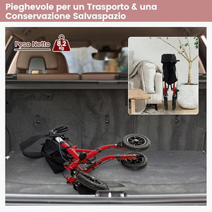 Deambulatore con Seduta 2 in 1, Rollator Pieghevole per Anziani con 4 Ruote, Maniglie Regolabili in Altezza 81-94cm, Portaombrelloni e Borsa Portaoggetti, Carico Massimo 160 kg (Rosso)