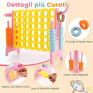 Forza 4 Gigante, Forza Quattro per Bambini con Canestro, Palla, 5 Anelli e 42 Piedine, Giochi Educativi da Esterno ed Interno per Vacanze e Feste, Ideale per Bambini +3 Anni