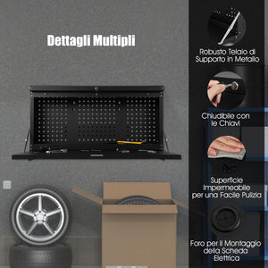 Banco da Lavoro Pieghevole a Parete, Organizzatore 2 in1 con Pannello Portautensili e Piano Spazioso, Tavolo da Lavoro Appeso per Garage, Magazzino, Officina, Nero