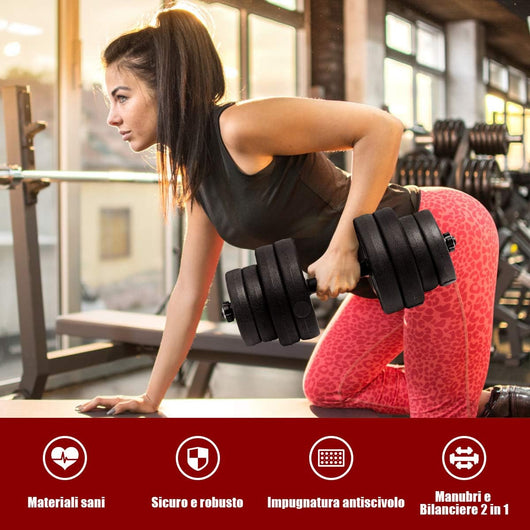 COSTWAY Manubri Regolabili 30 kg, Kit Pesi Palestra con Bilanciere, 4 Chiusure a Stella e 16 Dischi, Kit Manubri per Allenamento a Casa e in Palestra