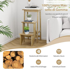 Scaletta Pieghevole, 3 in 1 Scaletta e Sgabello in Legno Multifunzione, 3 Gradini, Reversibili Impugnatura, Portatile e Leggera, Ideale per Studio Soggiorno (Naturale)