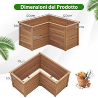 Letto Rialzato da Giardino in Legno, Fioriera da Esterno a Forma di L con Base Aperta, Aiuola per Frutto, Erbe, Verdure e Fiori da Blacone, Cortile e Prato, 120 x 120 x 63 cm (Marrone)