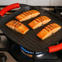 Padella Bistecchiera Antiaderente, 47cm in Alluminio Pressofuso, Rivestimento Effetto Marmo, Griglia Induzione per Carne, Pesce e Verdure.