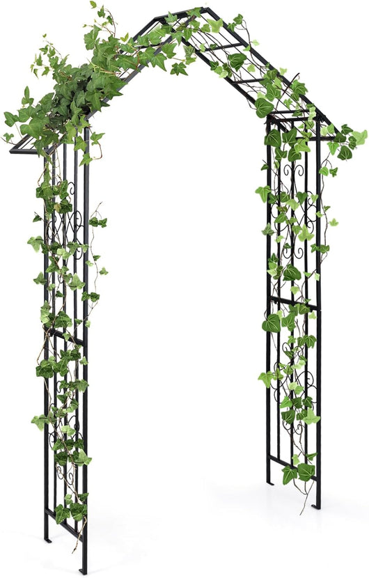 Arco da Giardino per Rampicanti, Arco da Giardino Supporto per Rose in Metallo Zincato Resistente, Arco Decorativo a Forma di Tetto per Feste e Ceremonie, 140 x 40 x 223 cm, Nero