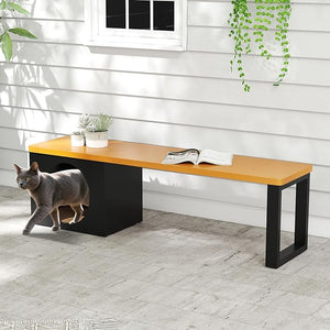 Panchina da Esterno in Metallo Lunga 150 CM con Cuccia per Gatti e Tappetino Tiragraffi, Seduta per 3 Persone, Portata 450 kg, Panchina Senza Schienale Resistente per Giardino