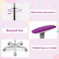Sedia per Scrivania per Bambini, Sedia per Computer per Bambini con Altezza Regolabile, Ruote con Freni, Sedile Girevole a Rete, Sedia Ergonomica per Bambini 3-10 Anni (viola)