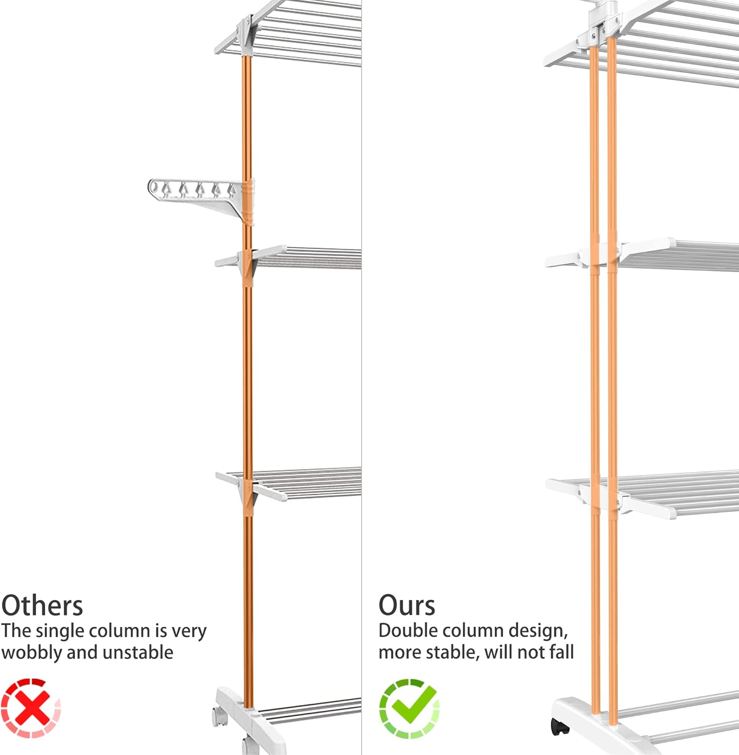 Stendino Verticale Salvaspazio - RATTANTREE - 4 Livelli Stendibiancheria Allungabile con Ruote, Acciaio Inossidabile Stendino da Balcone Esterno, Stendipanni per Interno, Bianca