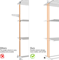 Stendino Verticale Salvaspazio - RATTANTREE - 4 Livelli Stendibiancheria Allungabile con Ruote, Acciaio Inossidabile Stendino da Balcone Esterno, Stendipanni per Interno, Bianca