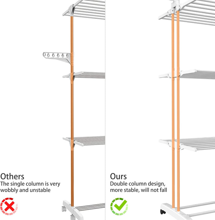 Stendino Verticale Salvaspazio - RATTANTREE - 4 Livelli Stendibiancheria Allungabile con Ruote, Acciaio Inossidabile Stendino da Balcone Esterno, Stendipanni per Interno, Bianca