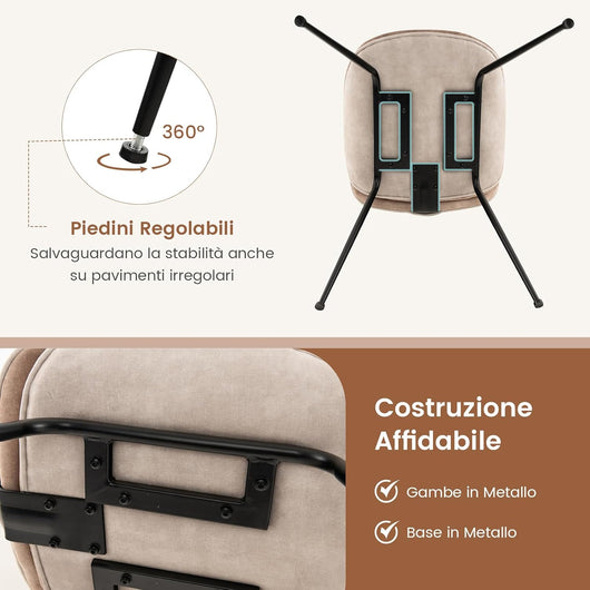 Set di 2 Sedie da Pranzo, Set di Sedie da Cucina in Velluto con Base in Metallo, Sedia Moderna Imbottita per Sala da Pranzo, Soggiorno e Camera da Letto