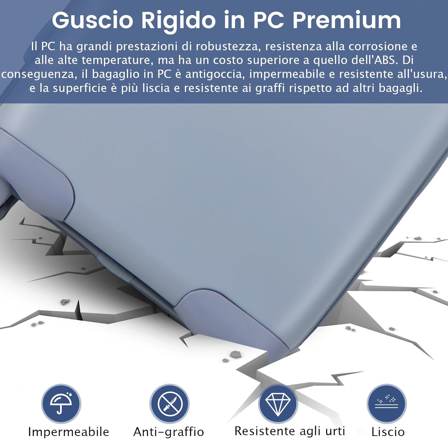 Valigia da Viaggio con Ruote Girevoli, Valigia Trolley con Manico Regolabile in Altezza, Guscio Rigido in PC, 38 x 22 x 57 cm (Blu)