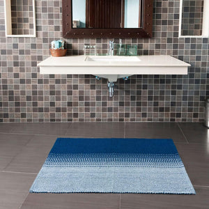 Tappeto Cucina Bagno Puro Cotone Assorbente Tessuto Intrecciato a Mano Blu 55x140 cm