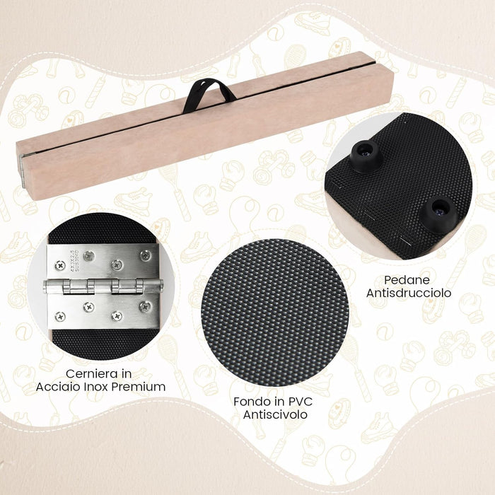 Trave Ginnastica Artistica per Casa 210/240 cm, Trave Pieghevole per Bambini con Maniglia, Base in Legno e Fondo Antiscivolo, Trave di Equilibrio da Pavimento