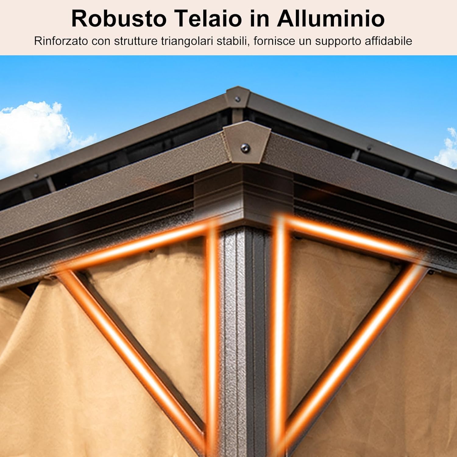 Gazebo da Giardino 3,5 x 3 m Hardtop Doppio Tetto, Gazebo in Metallo Zincato e Alluminio Effetto Legno con Zanzariera e 4 Teli Laterali, Gazebo Hardtop per Terrazza e Giardino, Marrone