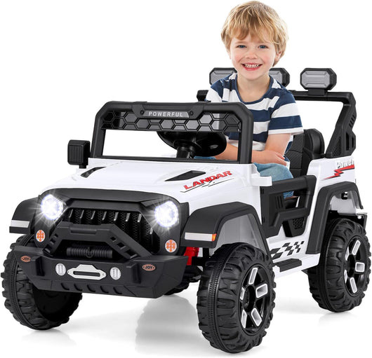 12V Macchina Elettrica per Bambini, Auto per Bambini con Telecomando Porta USB Musica e Luci, Avvio lento, Velocità Regolabile 1-5 km/h, per Bambini 3 Anni+ (Bianco)