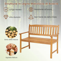 Panchina da Esterno in Legno di Acacia, Panchina con Schienale, Braccioli e Sedile a Doghe, Panchina da Giardino, Balcone e Cortile, Portata 360 kg (110 x 56,5 x 86 cm)