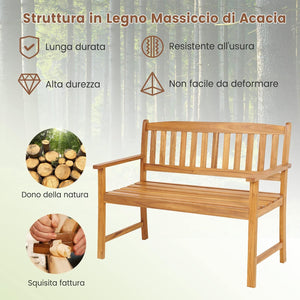 Panchina da Esterno in Legno di Acacia, Panchina con Schienale, Braccioli e Sedile a Doghe, Panchina da Giardino, Balcone e Cortile, Portata 360 kg (110 x 56,5 x 86 cm)