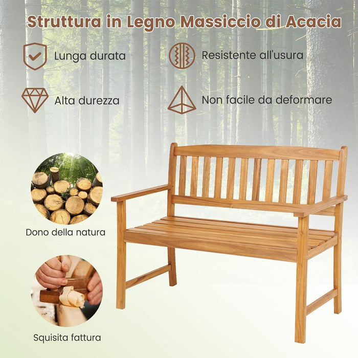 Panchina da Esterno in Legno di Acacia, Panchina con Schienale, Braccioli e Sedile a Doghe, Panchina da Giardino, Balcone e Cortile, Portata 360 kg (110 x 56,5 x 86 cm)