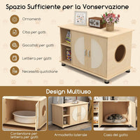 Mobile per Lettiera per Gattini e Gatti Adulti, Casetta per Gatti con Porte Sisal per Graffi, Piedini Metallici Regolabili e Spazio di Stoccaggio, Tavolino Moderno e Versatile per Soggiorno